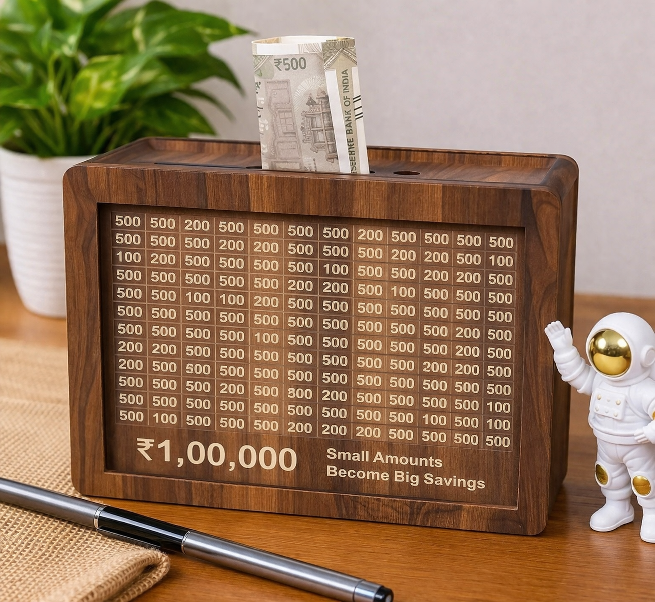 1 Lakh Savings Challenge 🔥. Wooden Piggy Bank | Money Saving Box for Kids & Adults | Cash Vault with Deposit Slot