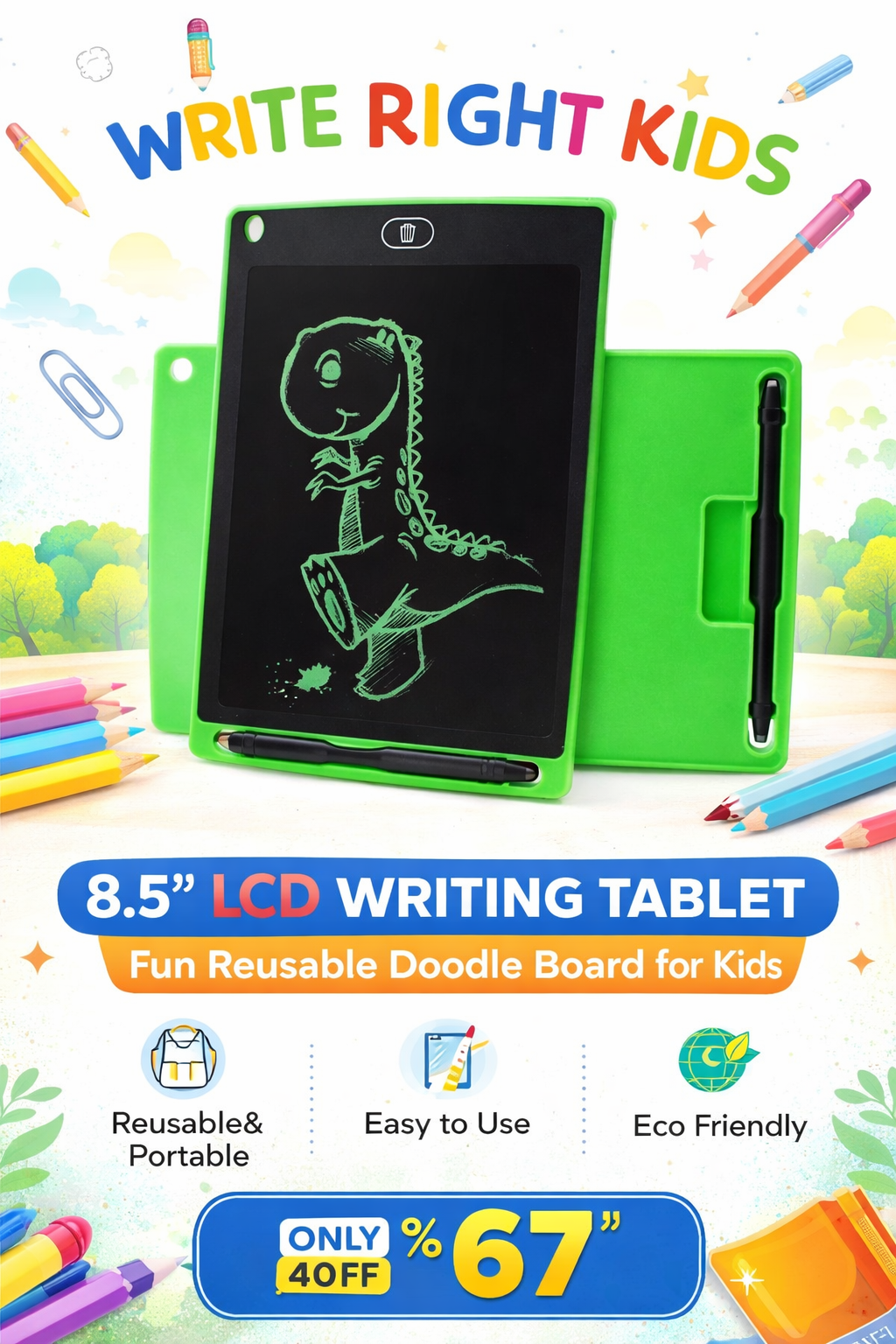 Kids LCD Writing Pad – 8.5 Inch Erasable Drawing Tablet